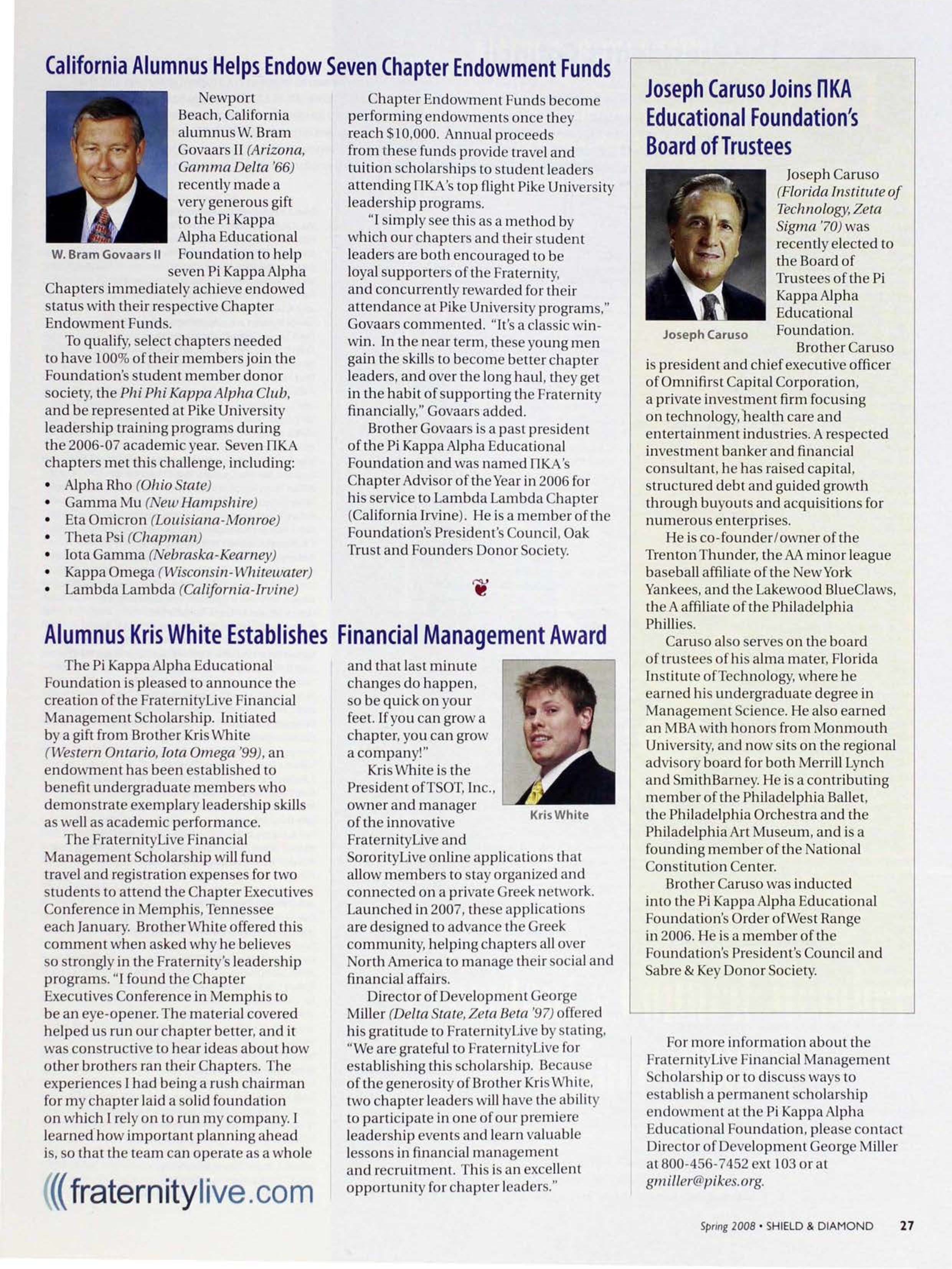 Joseph Caruso Joins PiKA Educational Foundation's Board Of Trustees